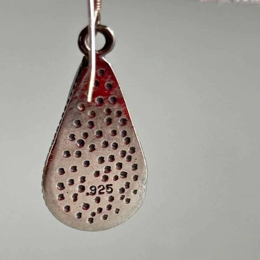 925 Sterling Silver Red Stone Teardrop Drop Earrings Southwest Twisted Rope 1.5
